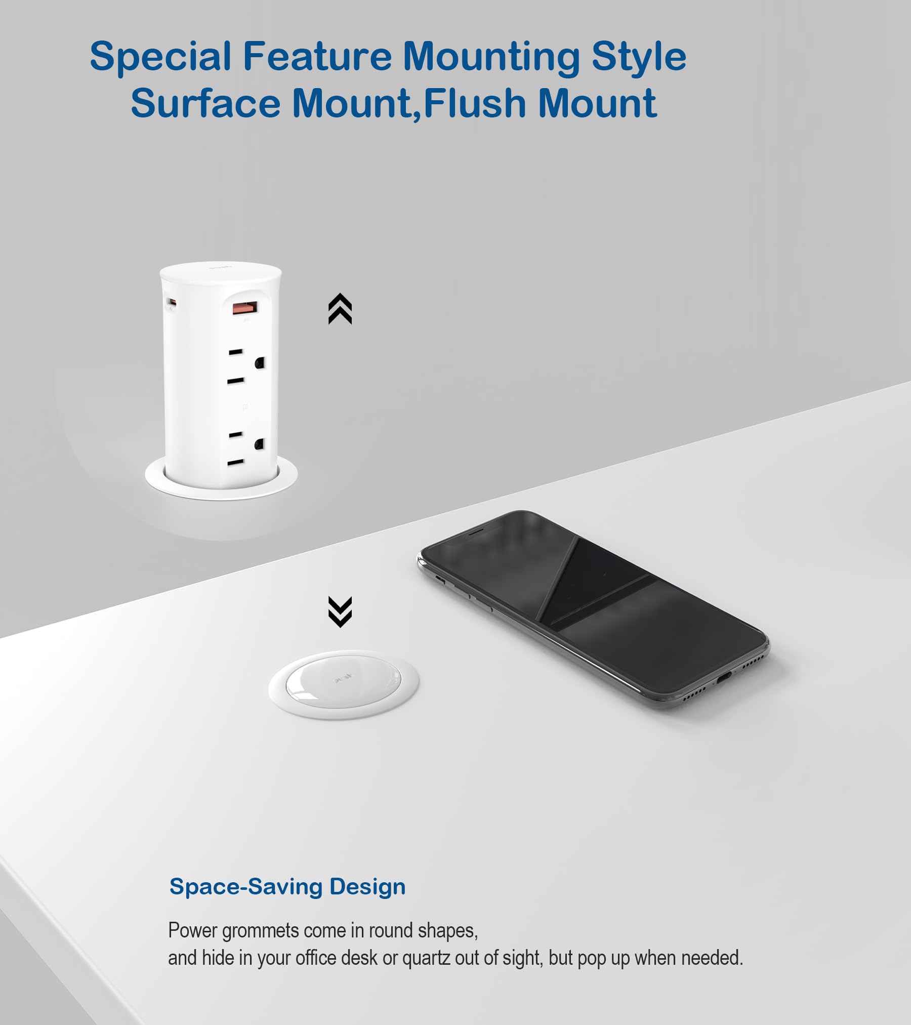 Jgstkcity Pop up Countertop Outlet,2.5in Hole Desk Grommet,White