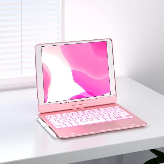 typecase Touch Case with Keyboard for iPad 9th Generation (10.2", 2021), Multi-Touch Trackpad, 10 Color Backlight, 360, Thin & Light - iPad 8th Gen (2020), 7th Gen (2019), Air 3, Pro 10.5 (Rose Gold)