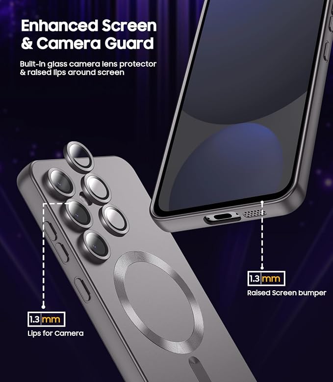Magnetic for Samsung Galaxy S25 Case [Compatible with MagSafe][Built-in Camera Lens Protector] Slim Soft Silicone Bumper Shockproof Metallic Luster Phone Case (Gray)