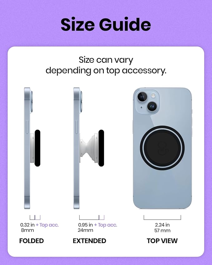 Solid Color Button Phone Grip – Minimalist Design, Durable and Lightweight, Grip and Stand for Smartphones (White, Magnetic Type)