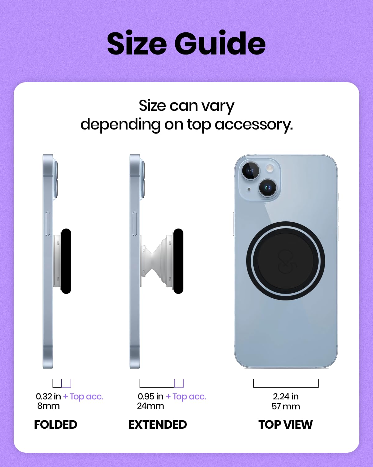Solid Color Button Phone Grip – Minimalist Design, Durable and Lightweight, Grip and Stand for Smartphones (Purple, Magnetic Type)