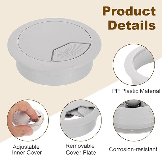 uxcell 8 Pcs 53mm (2.09 Inch) Desk Grommet, Plastic Cable Hole Cover, Wire Cord Cable Organizer for Home Office Computer Desk Cabinet, Gray
