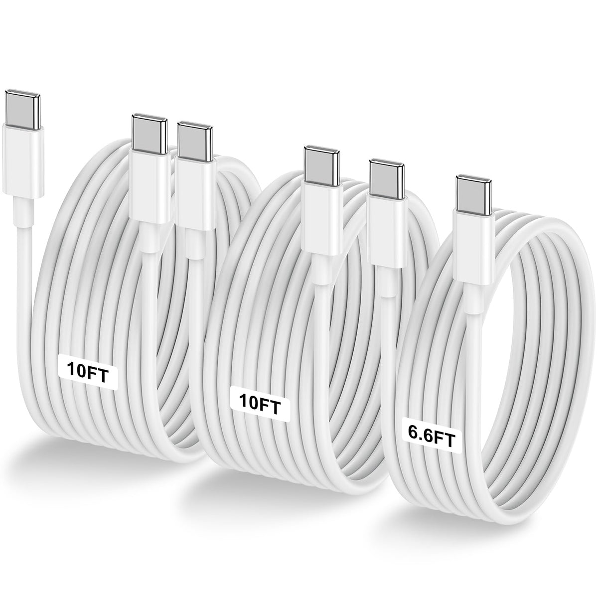LOFPYE 3-Pack 10FT 60W USB C to USB C Cable, Type C to Type C Cable,Fast Charging Cable for iPhone 16 15 Pro Plus Pro Max，for Galaxy S24 S23, for iPad Pro/Air, for MacBook Pro/Air and More