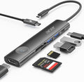 Acer USB C HUB Multiport Adapter, 7 in 1 USB-C to HDMI Adapter with 4K@60Hz, 100W PD, 5Gbps 2*USB-A 3.1, 1*Type-C 3.1, SD Card Reader Type C Dongle for iPhone 16/15, MacBook Pro/air, iPad, Acer(Black)