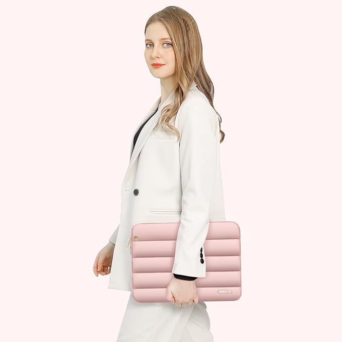 MOSISO 15-15.6 inch Laptop Case, 16 inch Puffy Laptop Sleeve Compatible with MacBook Pro 16, HP Dell ASUS Acer Toshiba Lenovo Notebook Computer, Polyester Horizontal Bag with Small Case, Pink
