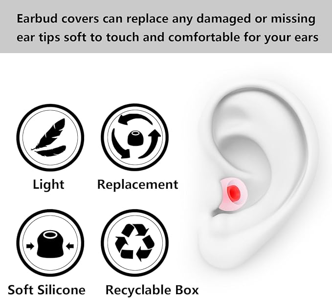 Earbud Replacement Tips Silicone Earbud Tips Earbud Covers Fit for in-Ear Headphones (Inner Hole 3.8mm -5.1mm) Eartips Earbud Rubber Tips 9 Pairs S/M/L, transparent/Red