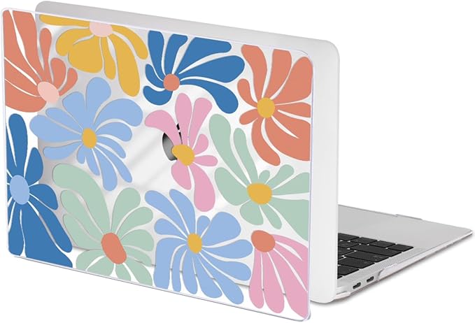 for MacBook Air 13 inch Case 2021 2020 2019 2018 A2337 M1 A2179 A1932 Cover with Touch ID, Crystal Plastic Printed Pattern Hard Shell Case Keyboard Skin Screen Protector, Colorful Flowers