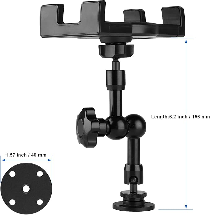 Heavy Duty Drill Base iPad Mount, Tablet Holder for Truck/Car/Boat/Wall/Desk/Vehicle Dashboard,360° Adjustable Aluminum Alloy Arm Mount Compatible with 7~12.9" iPad/Nexus/Fire HD/e-Book/Switch