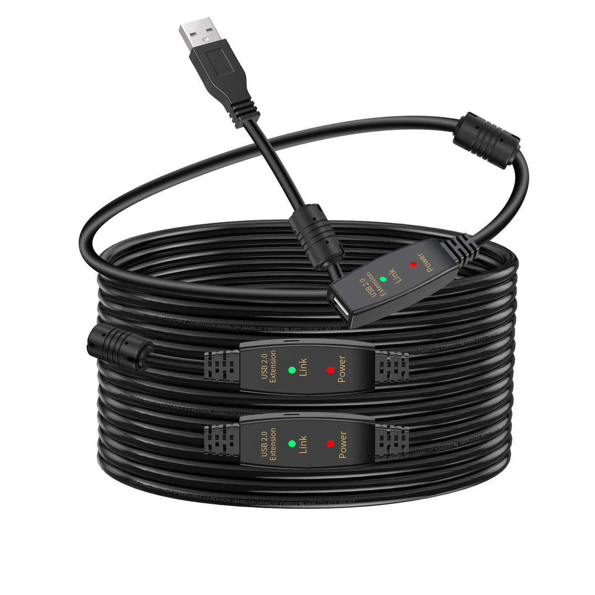 LDKCOK USB 2.0 Type A Male to A Female Active Repeater Extension Cable 50ft, High Speed 480 Mbps