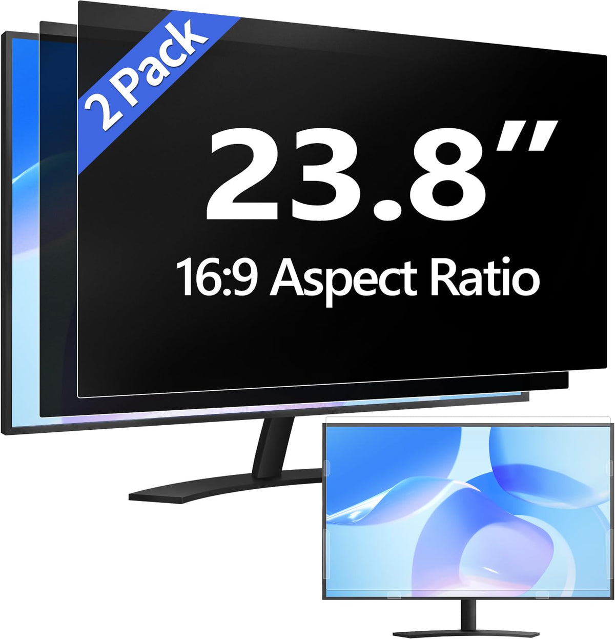 Easges [2 Pack] 24 Inch Computer Privacy Screen Filter for 16:9 Aspect Ratio, Eye Protection, Anti-Glare, Anti-Blue Light Computer Monitor Privacy Filter, Removable Anti-Scratch 24in Protector Film