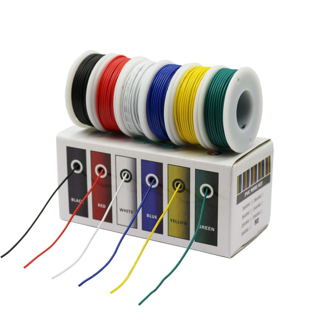 CBAZY Hook up Wire Kit (Stranded Wire Kit) 26 Gauge 6 Colors 32.8 feet Each Electrical Wire 26 AWG PVC Wire