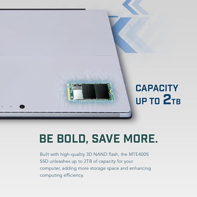 Transcend 512GB MTE400S M.2 2242 PCIe Gen3x4 SSD, Compatible with Ultra-Thin Laptops, Dram-Less Low Power, Up to 2000MB/s, TLC - TS512GMTE400S