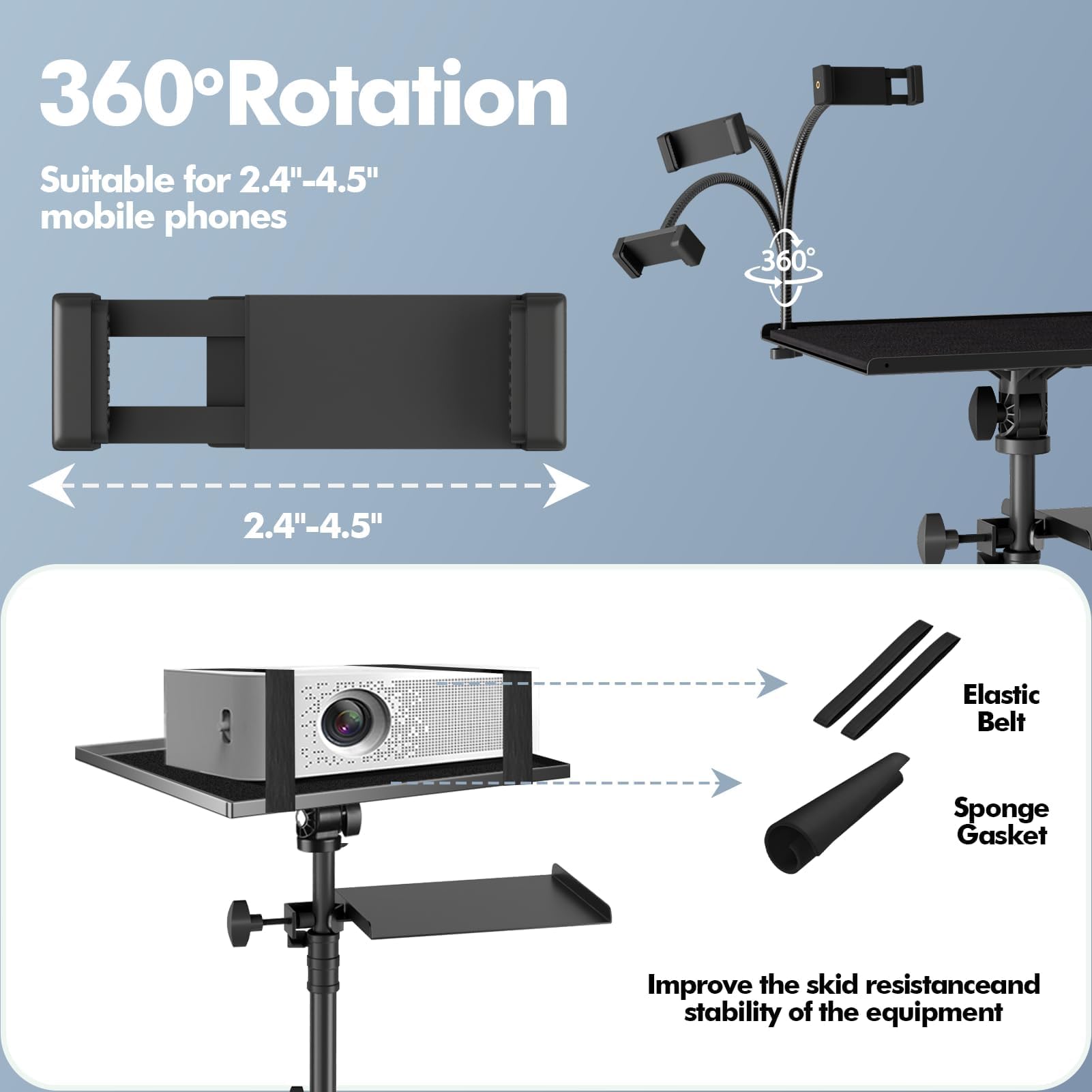 OUKMIC Projector Stand Tripod Laptop Tripod on Wheels with 2 Shelves