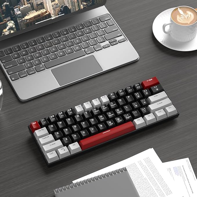 60% Mechanical Gaming Keyboard,Mixed Color Keycaps Gaming Keyboard with Linear Red Switches, Detachable Type-C Cable Mini Keyboard with Blue LED Light for PC/Laptop