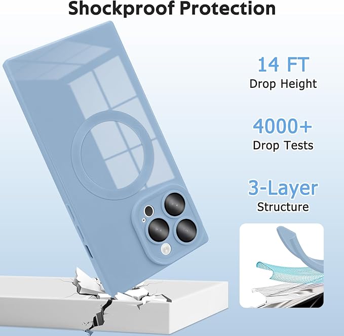 Designed for iPhone 15 Pro Max Case Compatible with Magsafe Cover Camera Lens Protector Military Grade Protection Shockproof Soft TPU Slim Magnetic Phone Case for iPhone 15 Pro Max Blue