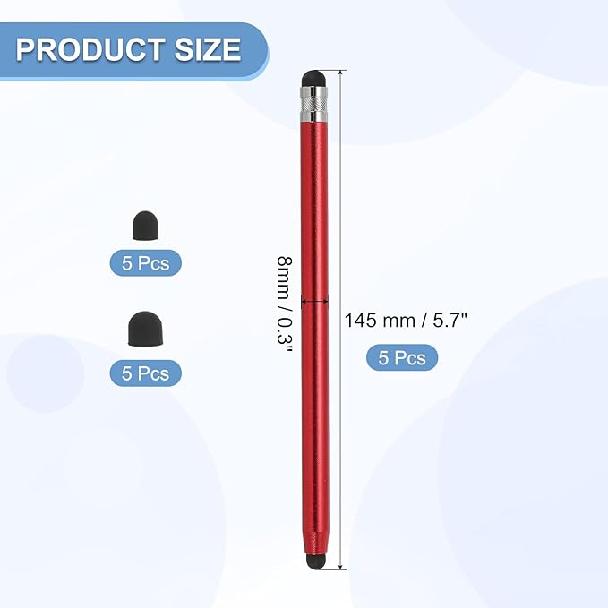 PATIKIL 5 Pcs Stylus Pens for Touch Screens, 2 in 1 High Sensitivity Universal Pen Capacitive Stylus for Phone Tablets Laptop Touch Screen Devices, Red