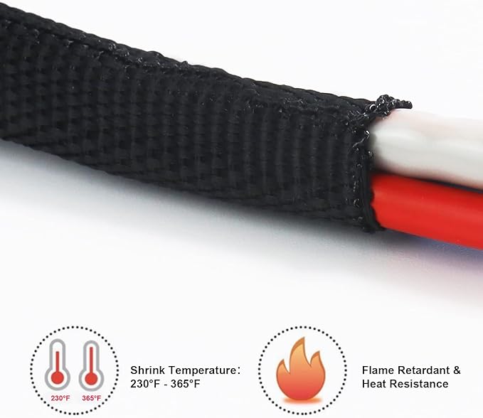 Heat Shrinkable Braided Sleeving 2:1 Ratio- Abrasion Protection Flexibility Wiring Harness Cable Sheath (3/4" ID, 30ft)