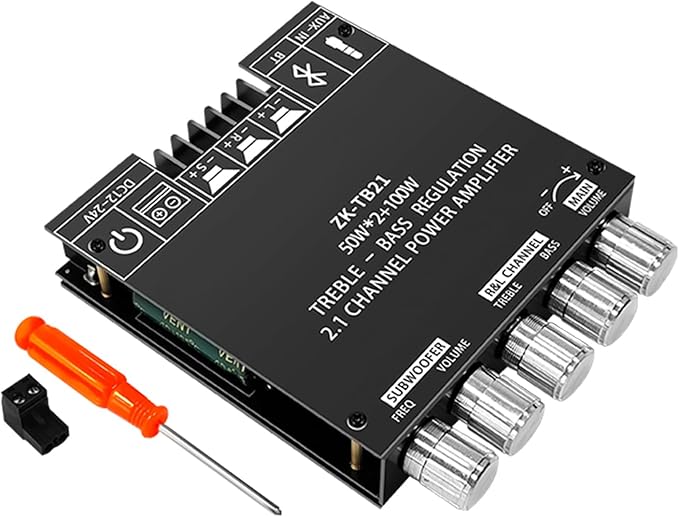 50W+50W+100W Amplifier Board with Treble and Bass Control, Bluetooth 5.0 HiFi 2.1 Channel Subwoofer Stereo Amplifier Board, Dual TPA3116D2 Chip BT and AUX Inputs for DIY Wireless Speakers (ZK-TB21)