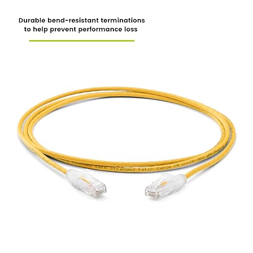 TRUECABLE Cat6 Component Rated Patch Cable, Unshielded (U/UTP), 5ft, Yellow, 28AWG Solid Copper, Snagless 10G High-Speed Ethernet Cable, PoE++ 4PPoE 100W, UL Listed, RoHS-3, 1 Pack