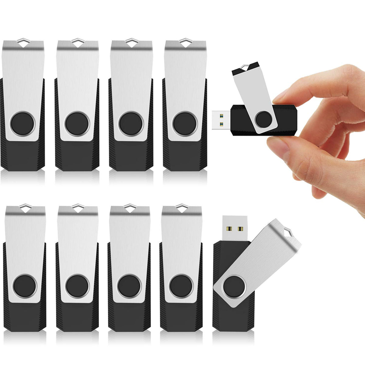 KEXIN Bulk USB 50 Pack 1GB USB Flash Drives Flash Drive Thumb Drive Bulk Flash Drives Swivel USB 2.0 (1G, 50PCS, Black)
