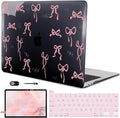 for 2020 2021 2022 MacBook Pro 13 inch Case M2 M1 A2338 A2289 A2251 with Touch Bar & Touch ID, Printed Pattern Plastic Hard Shell Case Keyboard Cover Screen Protector, Pink Bowknot Black