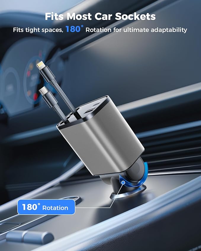 [2024 Upgraded] 4 in 1 Retractable Car Charger, SUPERONE Smaller Fast Car Phone Charger 69W with Cord, USB C and iPhone Car Charger Adapter, Compatible iPhone 15/15 Pro Max/14/13/12/11, Sumsung
