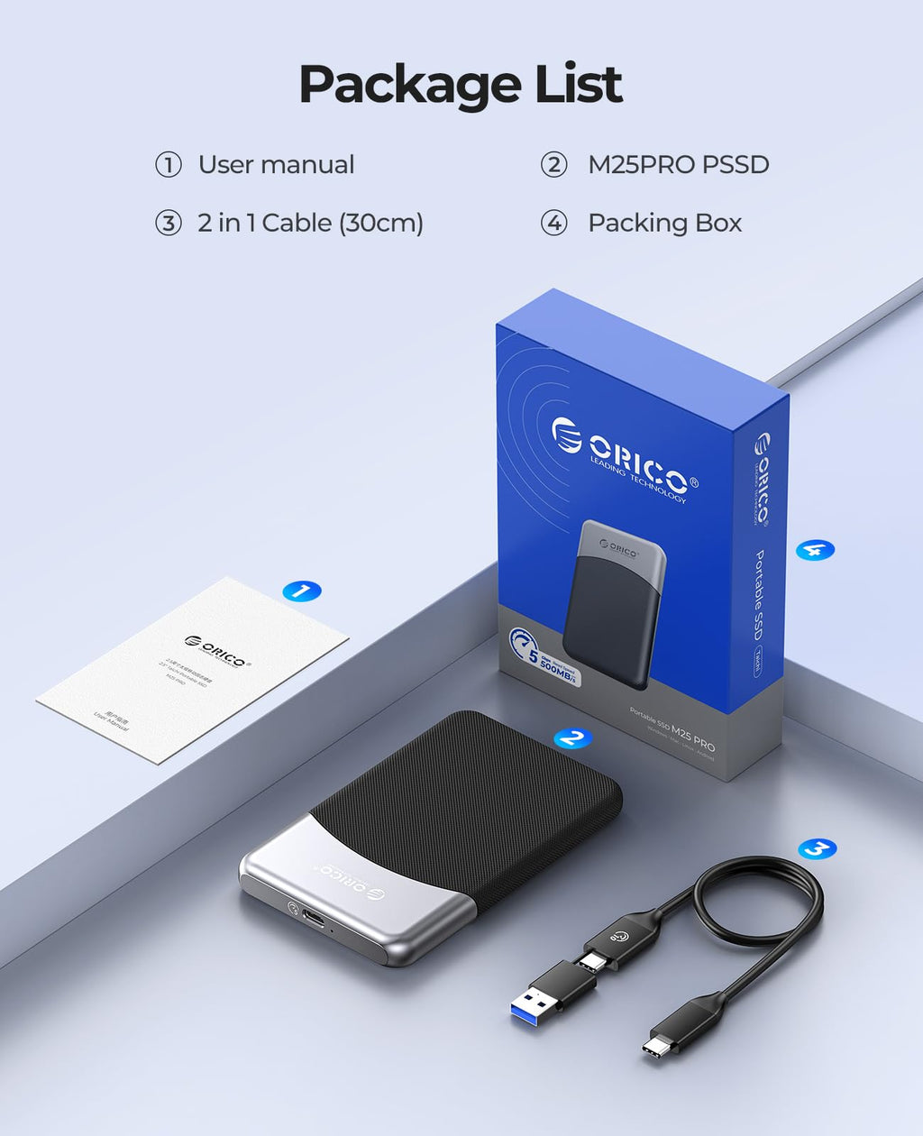 ORICO M25PRO 512GB Portable External SSD, Up to 460MB/s