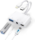 USB-C & Lightning to 3.5mm Headphone Adapter, 3-in-1 USB OTG Camera Adapter & Aux Headphone Splitter, Supports Charging/Audio/Data Transfer for iPhone 16/15/14/13/12, Samsung Galaxy S25/24, Laptops