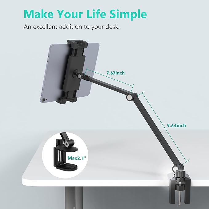 iPad Desk Mount, Tablet Holder, Multi-Angle Adjustable Tablet Stand for 4.7''- 13'' Screen Microsoft Surface Pro Series, iPad Series(Black)