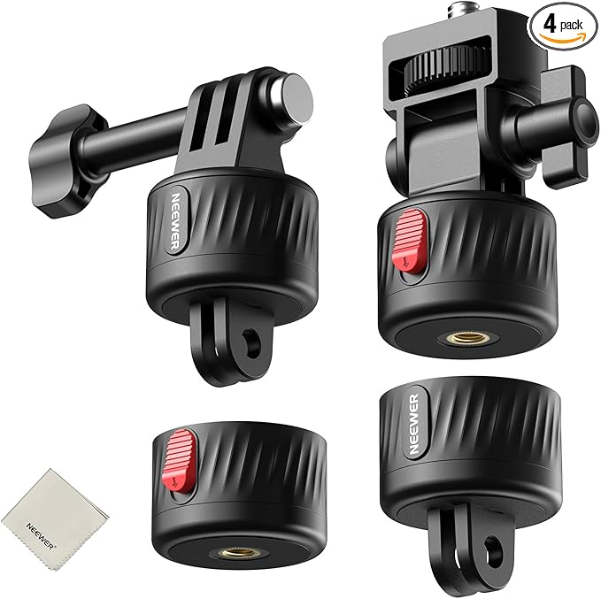 NEEWER GP-24 Action Camera Mount Accessories Kit for POV Shots, 4 in 1 ABS Magnetic Quick Release Mount with 1/4" Thread & Cleaning Cloth Compatible with GoPro DJI Osmo Action Insta360