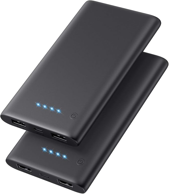AONIMI [2 Pack] Portable Charger Power Bank 10000mAh,Ultra Slim Portable Phone Charger with Dual USB Outputs,Backup External Battery Pack Compatible with iPhone 15/14/13/12,Samsung etc-Black+Black