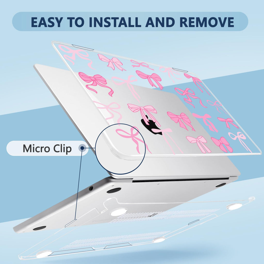 MecBevia Compatible with 2026 M5 MacBook Air 15 inch Case, 2026 2025-2023 M5 A3448 M4 A3241 M3 A3114 M2 A2941, Keyboard Cover, Screen Protector, Webcam Cover & Type-C OTG, Pink Bows