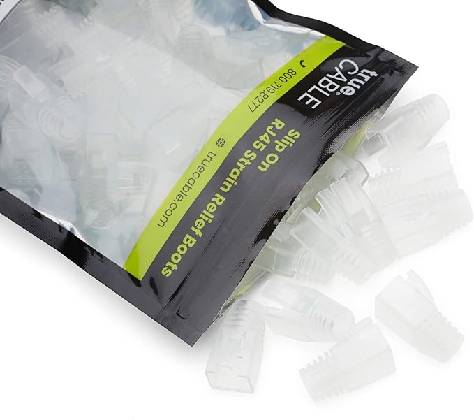 trueCABLE RJ45 Strain Relief Boots, 8.0mm Slip-On PVC Plug Cover, Transparent, 100 Pieces
