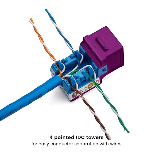 trueCABLE Cat5e Keystone Jack, Unshielded (UTP), 90 Degree Punch-Down, PoE++ (4PPoE) 100W, UL Listed, ETL Verified, ANSI/TIA Certified, Modular RJ45 Female, Purple, 48 Pack