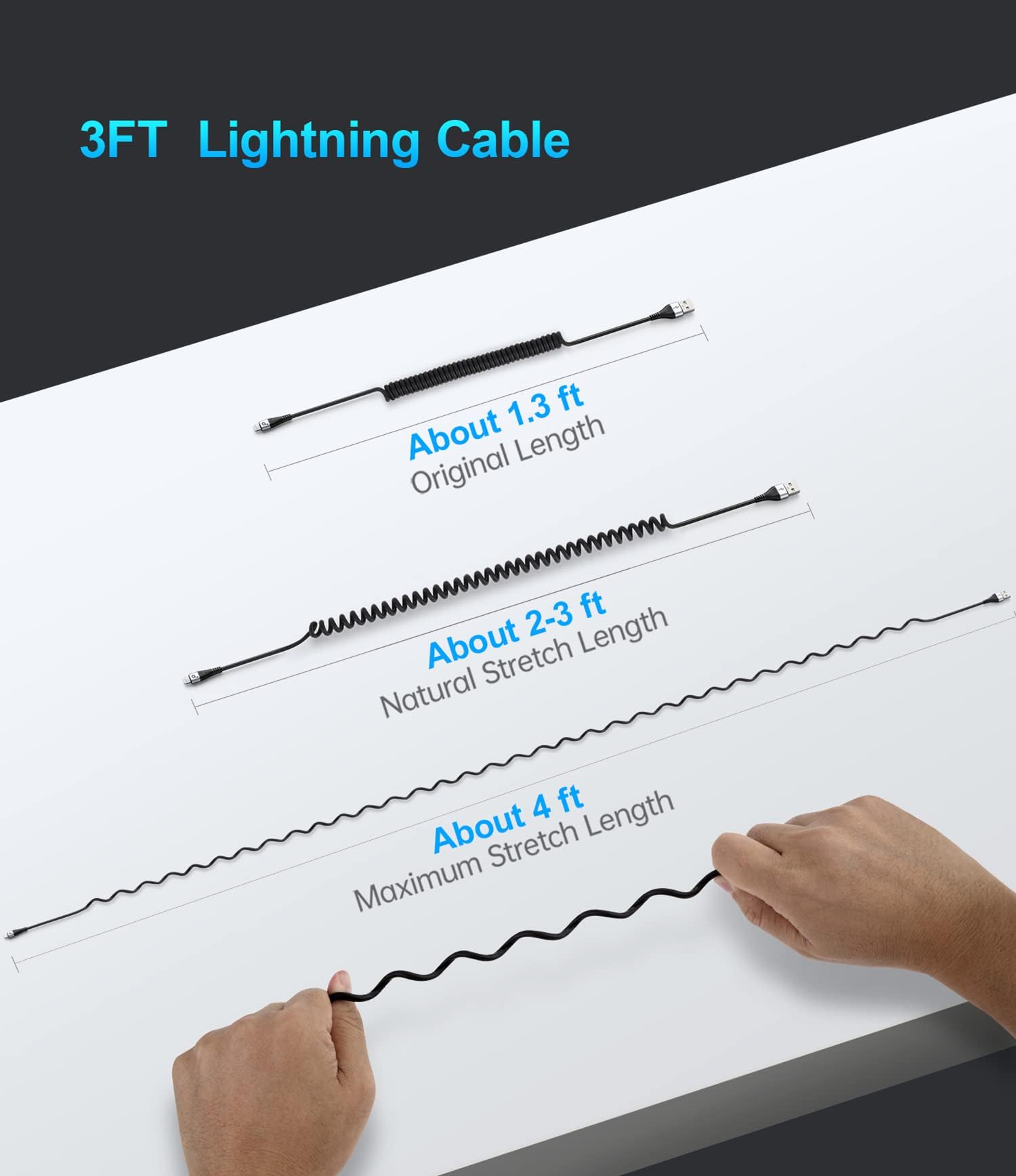 Short iPhone Charger Cable for Car, 2 Pack 3FT Coiled Lightning Cable