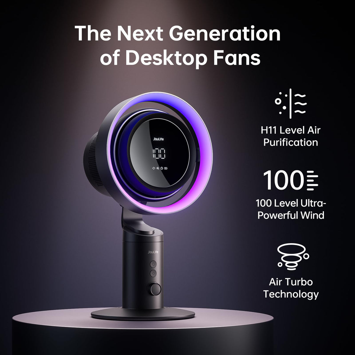 JISULIFE 3-in-1 Table Fan Pro3:Desk Fan with H11 Air Purifier and RGB Light