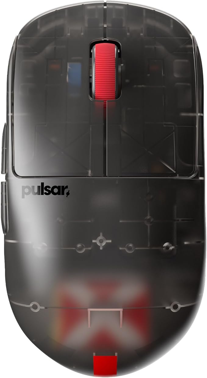 Pulsar Gaming Gears - Super Clear Limited Edition: X2H Wireless Gaming Mouse, Symmetrical, Ultra Lightweight 1.90 oz (54g), PAW3395 26k DPI, Optical Switch (Medium, Clear Black)