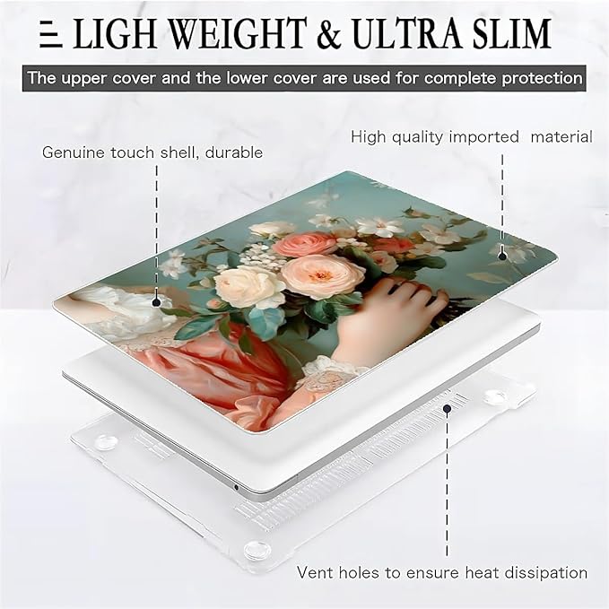 Compatible with MacBook Air 13.3 13.6 Inch Case 2022 2021 2020 2019 Plastic Hard Shell Case Cover,13.3 Air (A1932/A2179/A2337), A Lady with Flowers