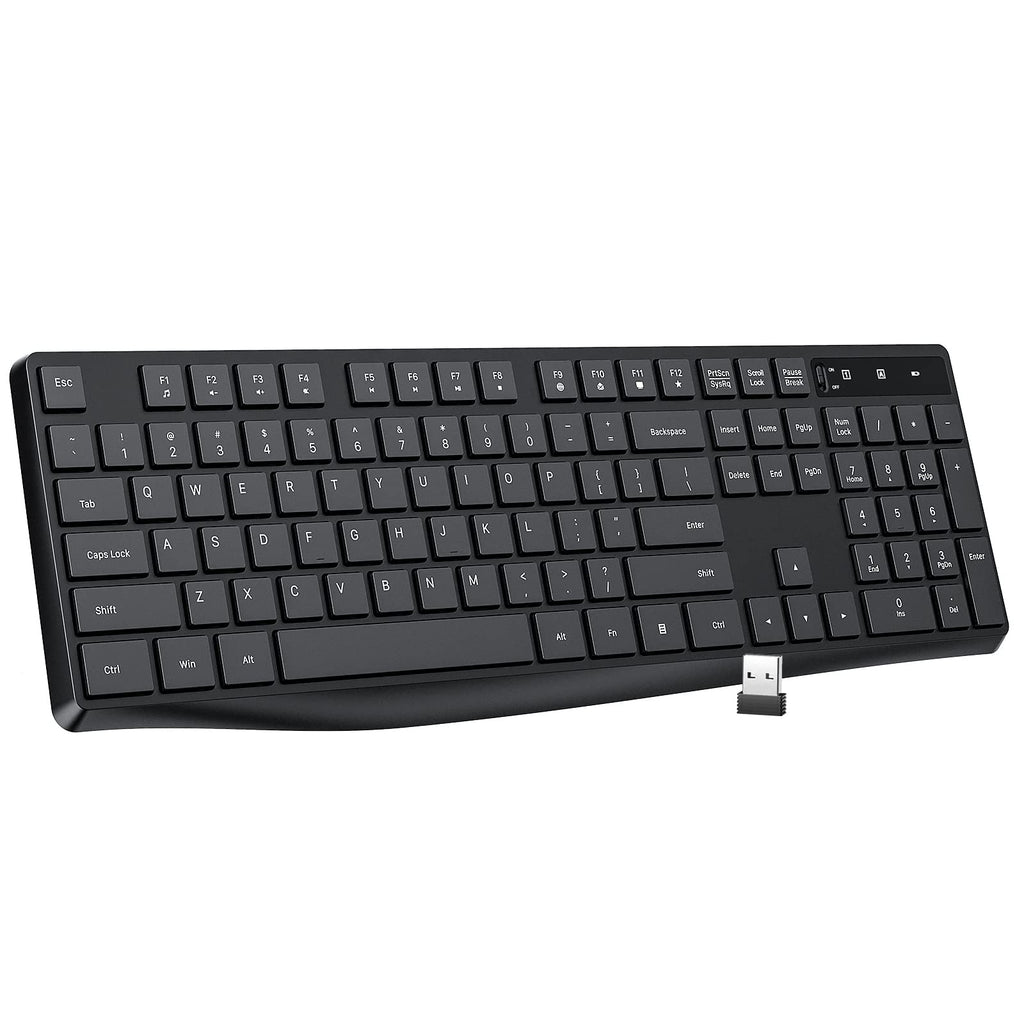 Lovaky Wireless Keyboard MK98, 2.4G USB Computer Cordless Keyboard, Enlarged Indicator Light, Ergonomic Full Size PC Keyboard with Number Pad for Windows, Laptop, Desktop, Chromebook, Notebook, Black