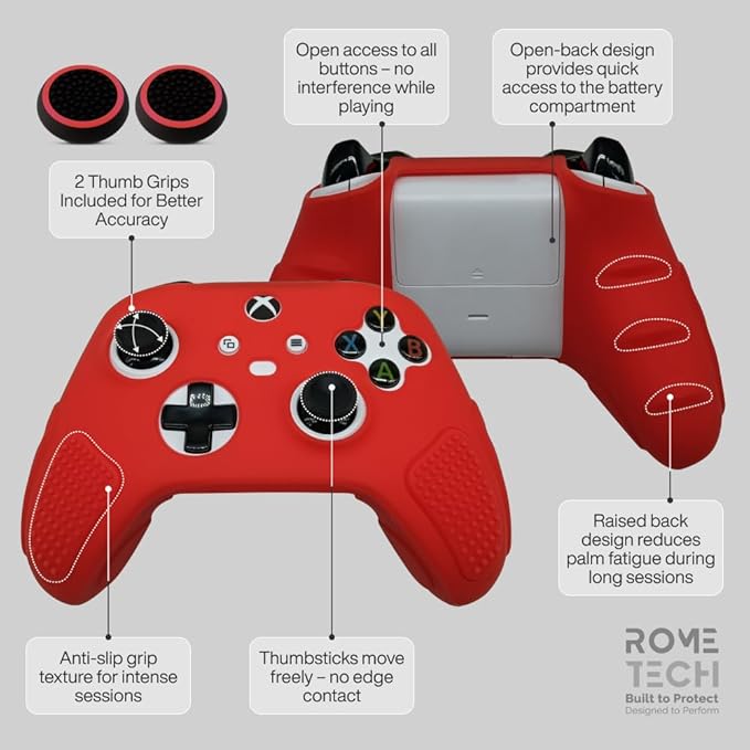 for Xbox Controller Series X/S (2024/2023) Silicone Protective Cover, Soft Skin Xbox Controller Accessories, Anti-Slip Cover with 2 Joystick Caps (Red)