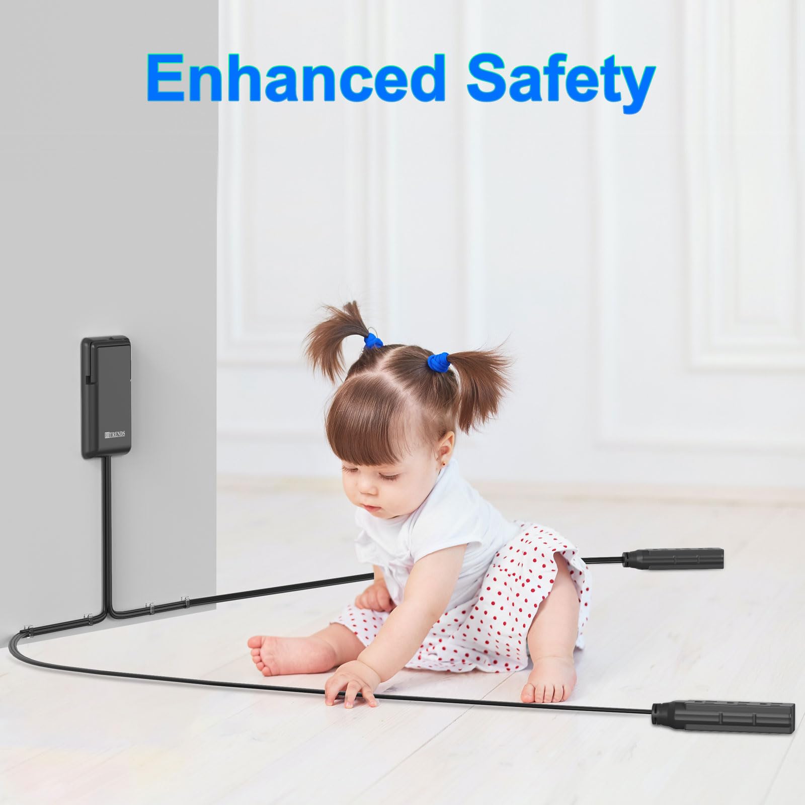 6ft Flat Plug Dual Extension Cord with 6 Outlets, Outlet Cover Extension Cord Flat Wall Plug, Pull Tab Design Outlet Extender, Flat Power Strip Outlet Concealer, Child & Pet Safe, 1875W, Black