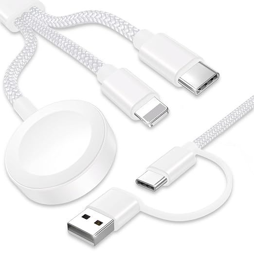 Upgraded 3 in 2 USB C Cable for Apple Watch Charger (4FT/1.2M) Travel USBC Multi Fast Charging Cord Compatible with iWatch Ultra 2/SE 2/10/9/8/7-1, iPhone 16 Pro Max Plus/15/14/13/12/11, iPad, AirPods