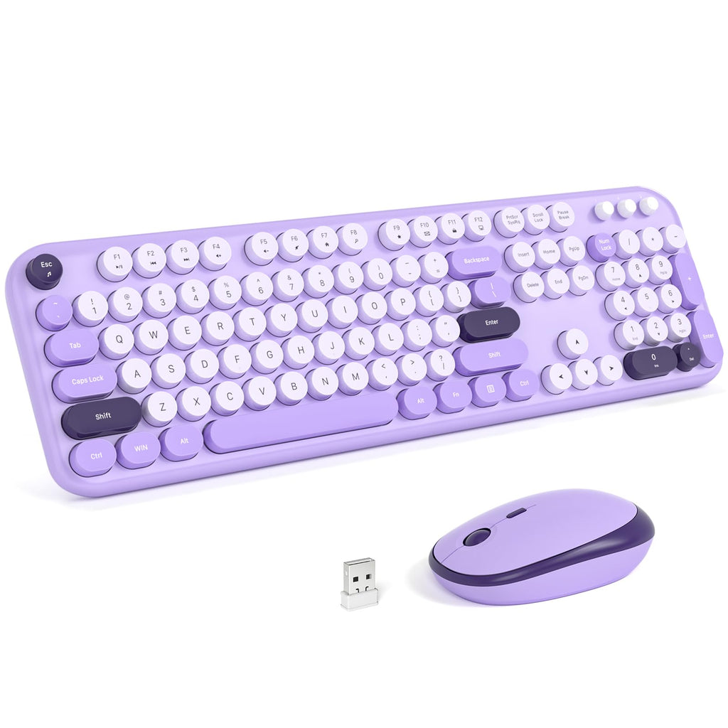 KNOWSQT Wireless Keyboard and Mouse Combo, MilkTea 104 Keys Full-Sized 2.4 GHz Round Keycap Colorful Keyboards, USB Receiver Plug and Play, for Windows, Mac, PC, Laptop, Desktop