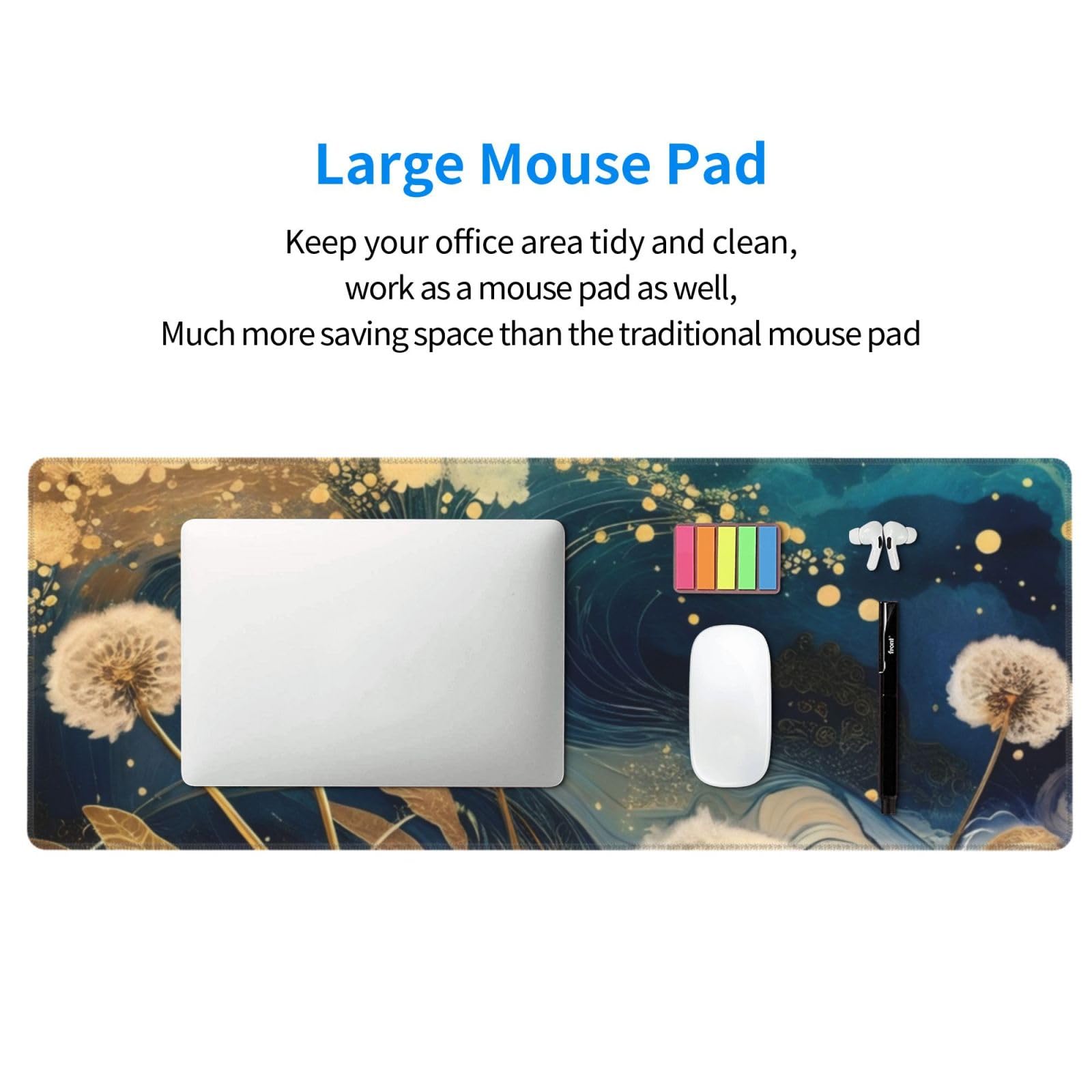 Gaming Mouse Pad, Large Non-Slip Rubber Base Mousepad, Keyboard Mouse Mat, Desk Pad with Stitched Edges, 31.5x11.8inch, Abstract Dandelion