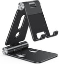 OMOTON Foldable Cell Phone Stand, C4 Portable Aluminum Phone Holder, Adjustable Phone Dock Cradle Compatible with iPhone 13/12/11 Pro Max, Samsung Galaxy, Small Tablets and Other Phones, Black