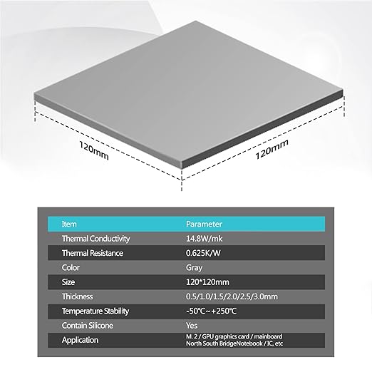 Maxtor Thermal Pad 14.8 W/mK, 120x120x0.5mm (1 pcs) Silicone, Highly Efficient Heat Resistant Soft Pad for Laptop Heatsink/SSD/CPU/IC/LED Cooler
