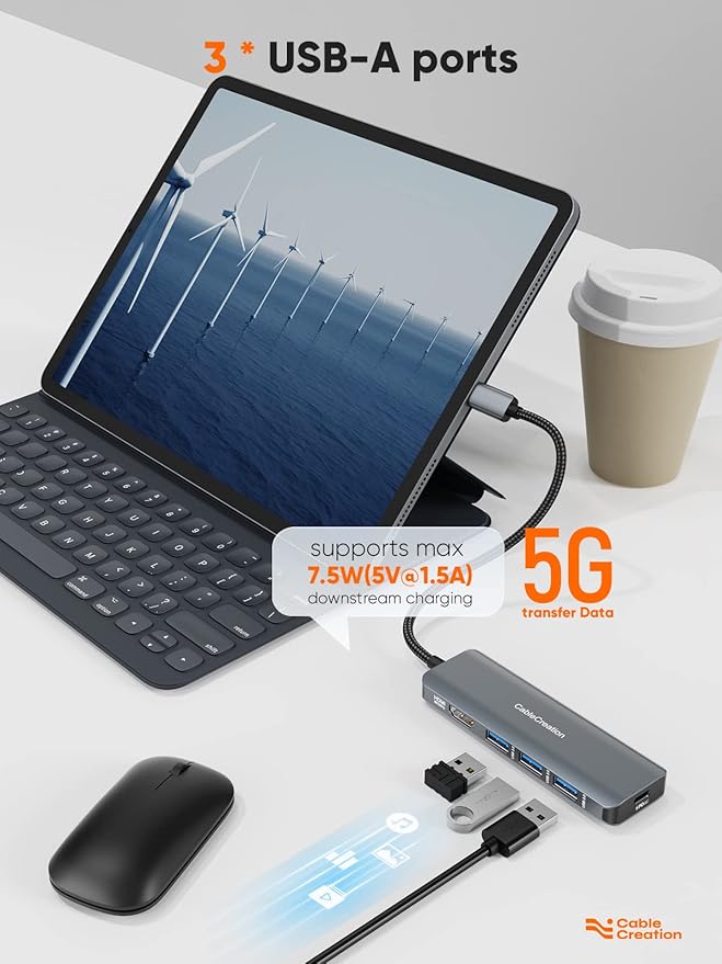 CableCreation 8K HDMI USB C Hub for MacBook Pro, 5-in-1 USB C Multiport Adapter with 100W PD, 3 USB 3.0 Ports, 8K 30Hz/4K 120Hz HDMI, Compatible with Steam Deck, Surface Pro, XPS and More - Space Grey