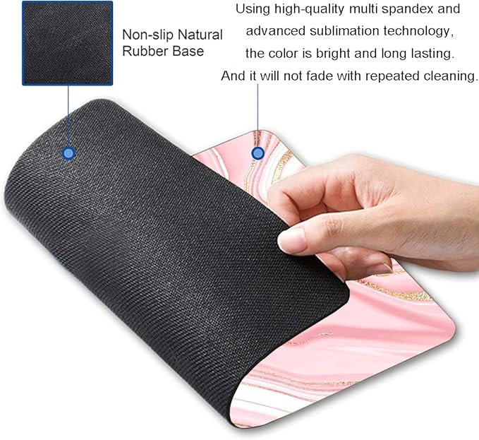 Cute Mouse Pad, Pink Gold Marble Mouse Pad, Square Personalized Mouse Mat with Design, Non-Slip Rubber Base Computer Mousepad for Office Laptop Desk