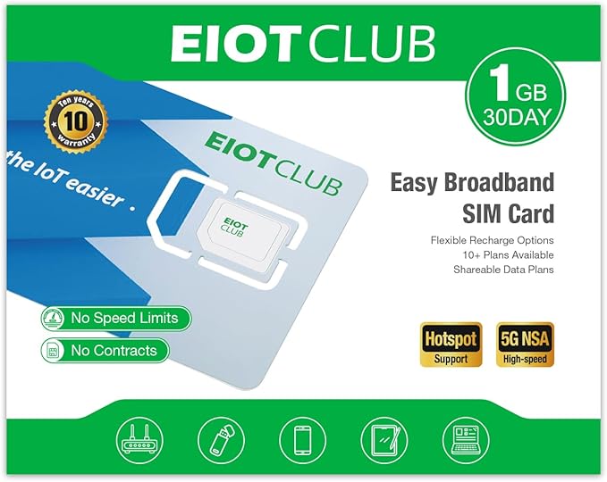 EIOTCLUB Data Only SIM Card - Ideal for Mobile WiFi Hotspots, Routers, USB Sticks, Laptops, Tablets, No Contract | 5G/4G LTE Network | USA 3-in-1 SIM Card