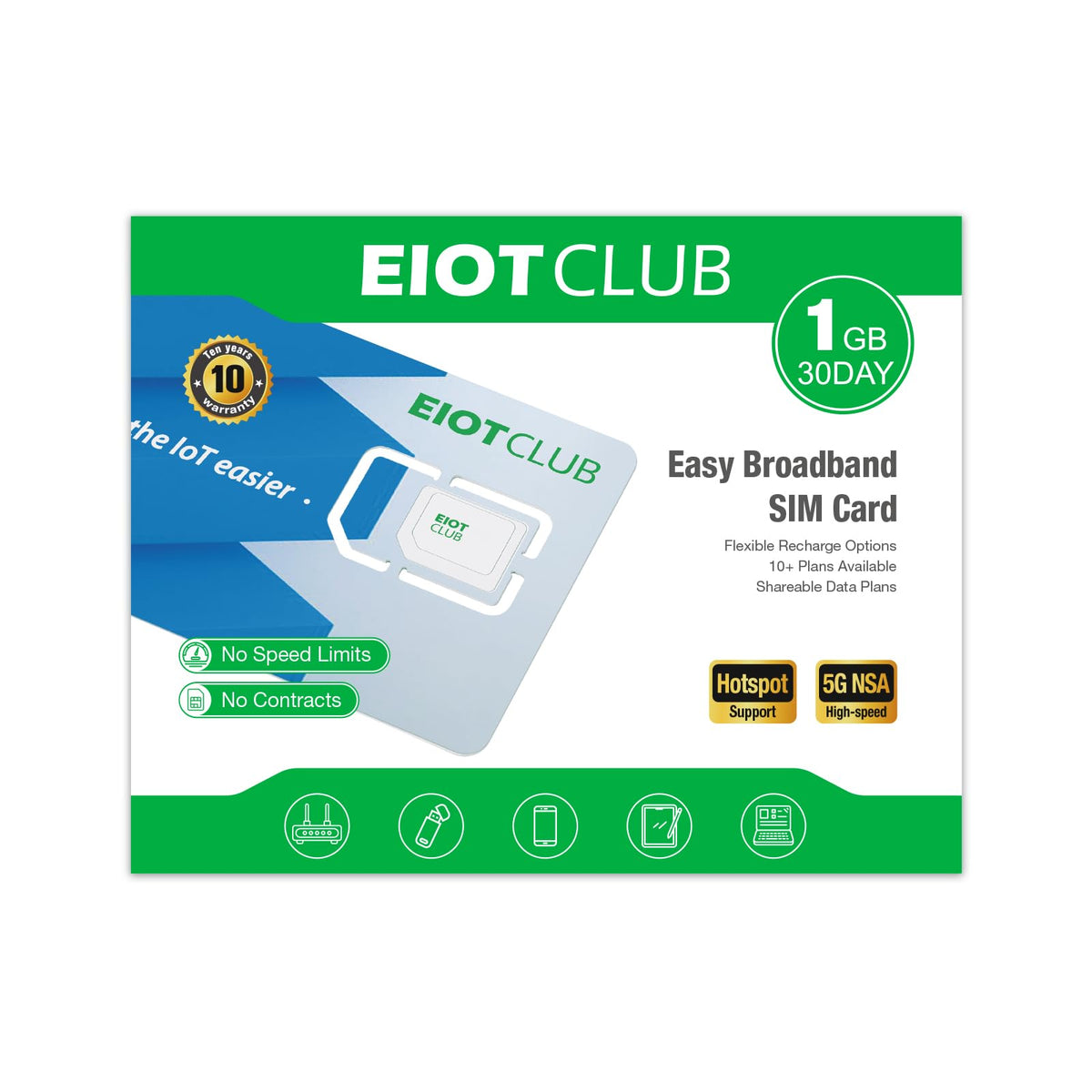 EIOTCLUB Data Only SIM Card for Mobile Hotspots, Routers, Tablets & Laptops